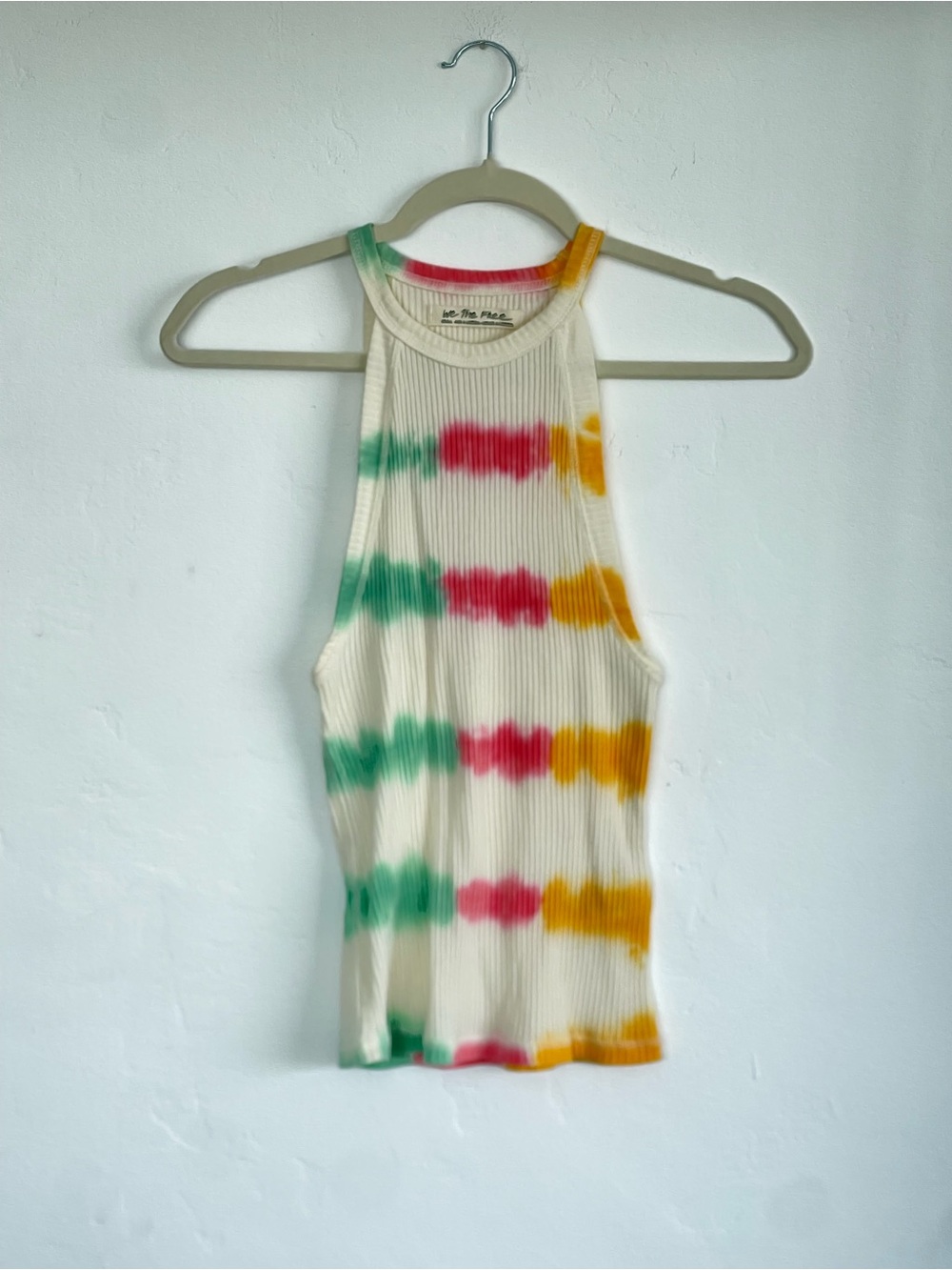 We The Free Cream Ribbed Tie-Dye Tank with Green Pink Yellow Accents